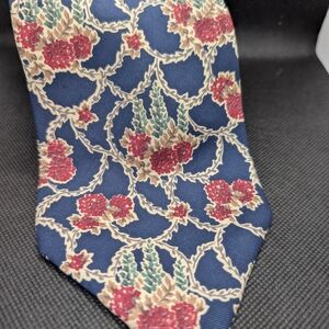 Vintage Christian Dior Floral Patterned Tie - Blue and Red